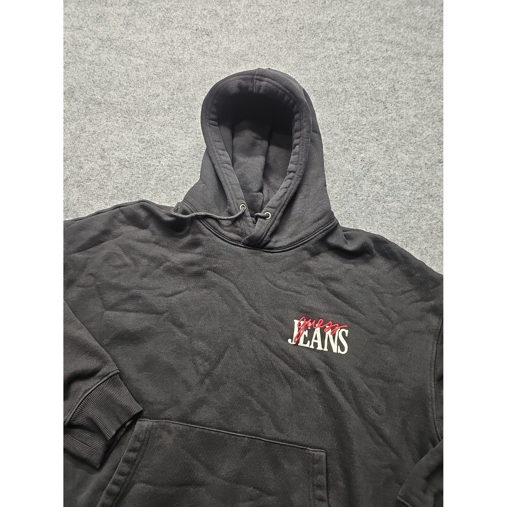 GUESS Jeans Oversized Hoodie Mens Large Pullover Black Logo Drawstring